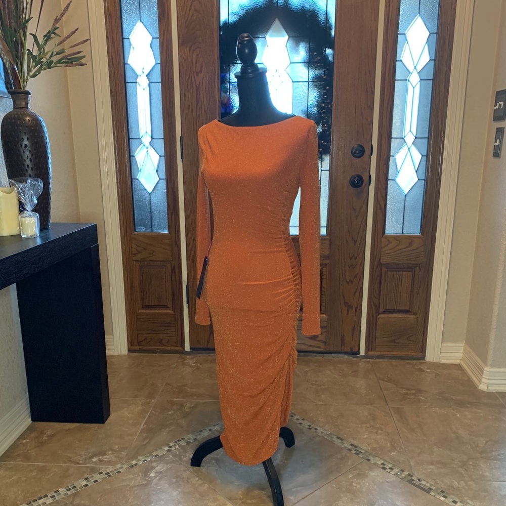 Long Sleeve Shimmering Knit Sweater Dress